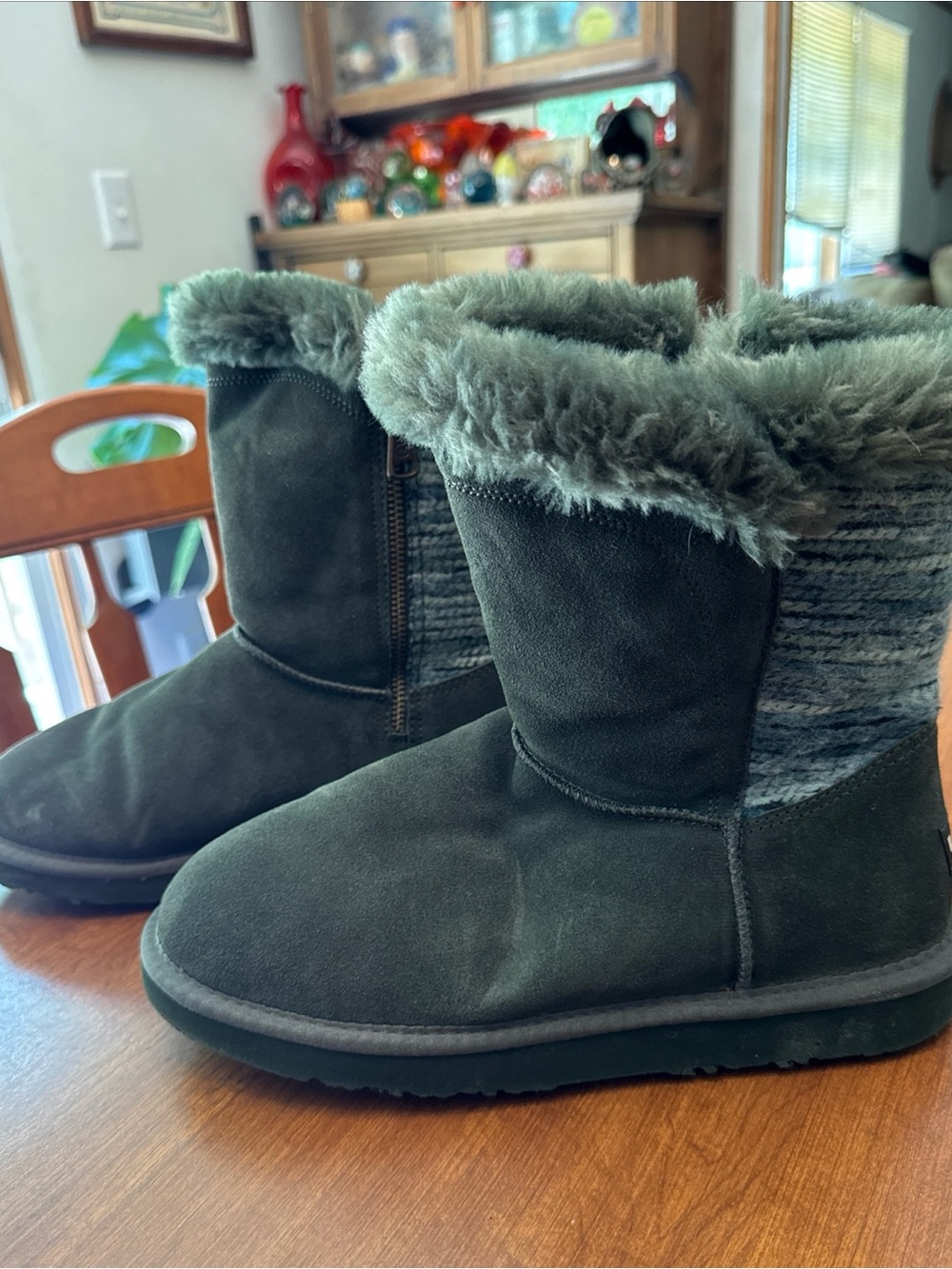 Faux Fur Lined Suede Winter Boots - gray Aztec LAM brand